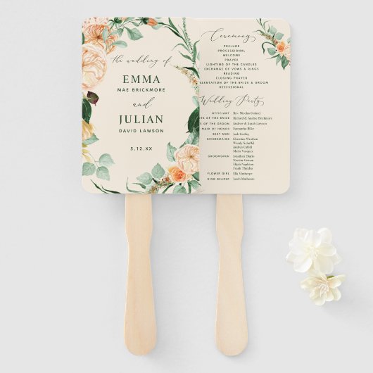 Botanische Boho Greenery Peach Wedding Programme Handwaaier (Voorkant en achterkant)