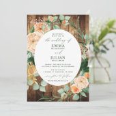 Botanische Boho Greenery Rustic Woodgrain Wedding Kaart (Staand voorkant)