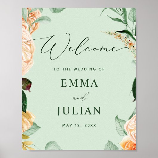 Botanische Boho Greenery Sage Wedding Welkomstbord Poster (Voorkant)