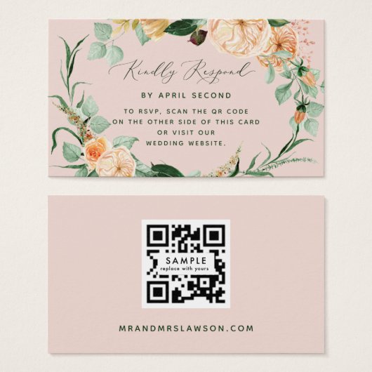 Botanische Boho Greenery Wedding QR Code RSVP Card Visitekaartje (Voorkant /achterkant)