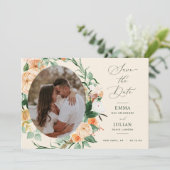 Botanische Boho Groene Perzik Neutrale Bloemen Save The Date (Staand voorkant)