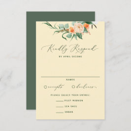 Botanische Boho Neutral Greenery Yellow Wedding RSVP Kaartje