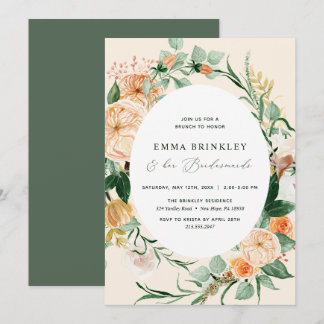 Botanische Boho Peach Bridesmaids Luncheon Brunch Kaart