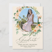 Botanische Boho Peach Foto Afstuderen Aankondiging (Voorkant)