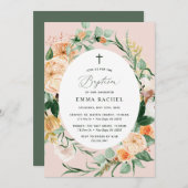 Botanische Boho Persoonlijke Roze Doopkleren Kaart (Voorkant / Achterkant)