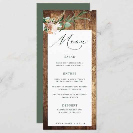 Botanische Boho Rustic Farmhouse Barn Wedding Menu (Voorkant / Achterkant)