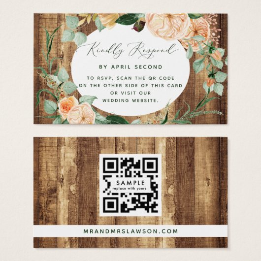 Botanische Boho Rustic Wedding QR Code RSVP Card Visitekaartje (Voorkant /achterkant)