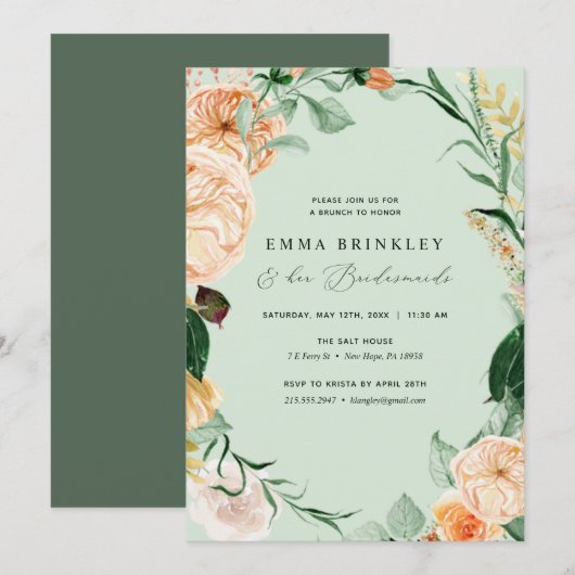 Botanische Boho Sage Bridesmaids Luncheon Brunch Kaart (Voorkant / Achterkant)