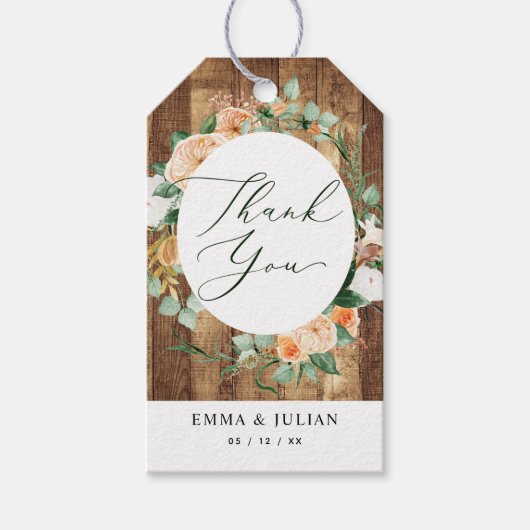 Botanische Boho Wood Greenery Modern Floral Favor Cadeaulabel (Voorkant)