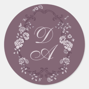 Botanische bordeauxrode monogram ronde sticker