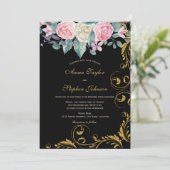 Botanische Bouquet met Faux Gold Glitter Swirls Kaart (Staand voorkant)