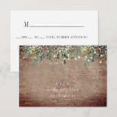 Botanische Brick Greenery String Lights Wedding RSVP Kaartje (Voorkant / Achterkant)