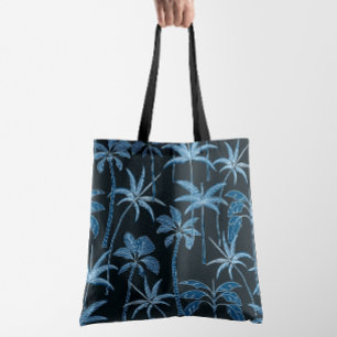 Botanische Bries: Handgeïllustreerde Palm Navyblau Draagtas