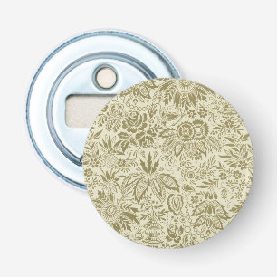 Botanische Brokaat Toile Bloem Motief Groen Salie  Button Flesopener