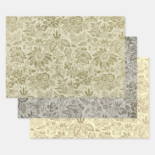 Botanische Brokaat Toile Bloem Motief Groen Salie Inpakpapier Vel