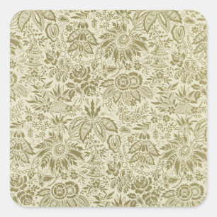 Botanische Brokaat Toile Bloem Motief Groen Salie  Vierkante Sticker
