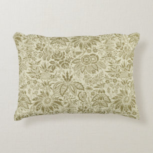 Botanische brokaat toile bloemmotief groen salie p accent kussen