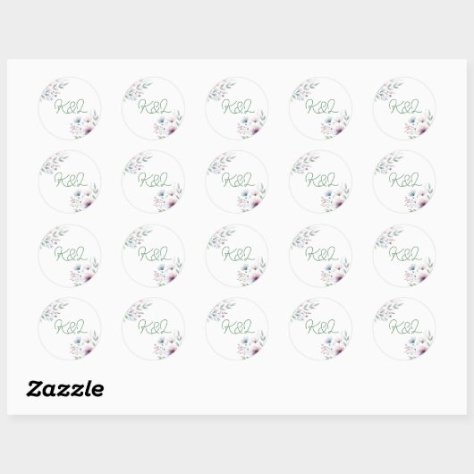 Botanische bruid en bruidegom Monogrammed Wedding Ronde Sticker (Vel)