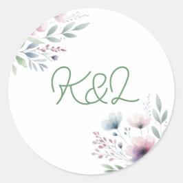 Botanische bruid en bruidegom Monogrammed Wedding Ronde Sticker