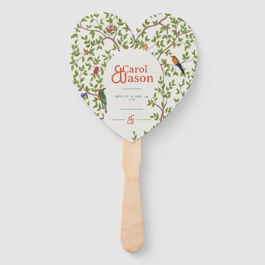 Botanische bruiloft gepersonaliseerde hart hand fa handwaaier (Voorkant)