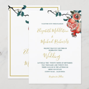 Botanische bruiloft Gold Elegant Modern Pomegranat Kaart