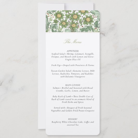 Botanische Bruiloft Menu Kaart (Voorkant)