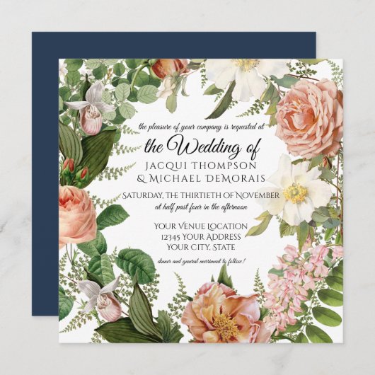  botanische bruiloft met marinesleding kaart (Voorkant / Achterkant)