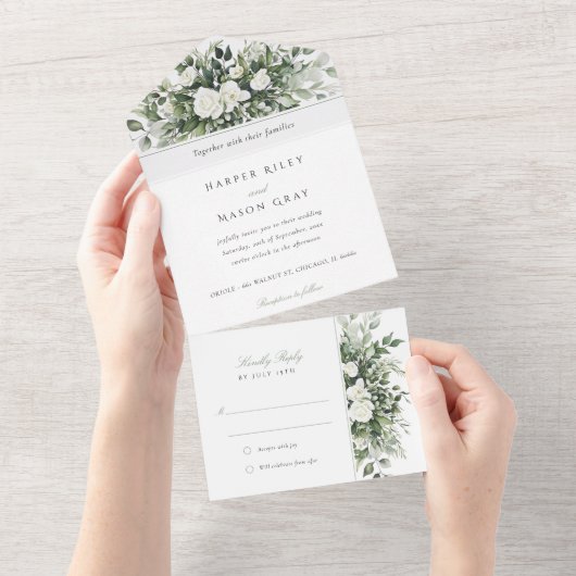 Botanische bruiloft met tear-away RSVP All In One Uitnodiging (Afscheurbaar)