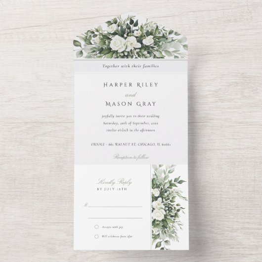 Botanische bruiloft met tear-away RSVP All In One Uitnodiging (Binnen)