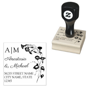 Botanische bruiloft monogram retouradres 	rubberstempel