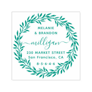 Botanische Bruiloft Script Naam & Retouradres Zelfinktende Stempel