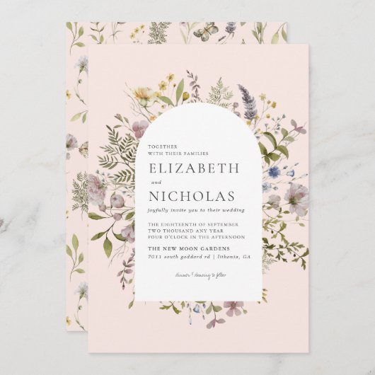 Botanische bruiloft van Wildflower Greenery Kaart (Voorkant / Achterkant)