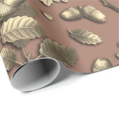 Botanische  bruin eikenbladeren eikels cadeaupapier (Rol Hoek)