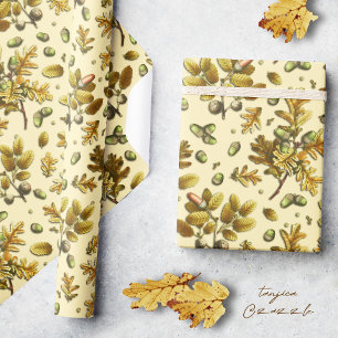 Botanische  Bruine Crème Eikenbladeren Eikels Cadeaupapier
