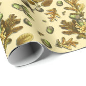 Botanische Bruine Crème Eikenbladeren Eikels Cadeaupapier (Rol Hoek)