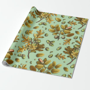 Botanische Bruine Salie Eikenbladeren Eikels Cadeaupapier