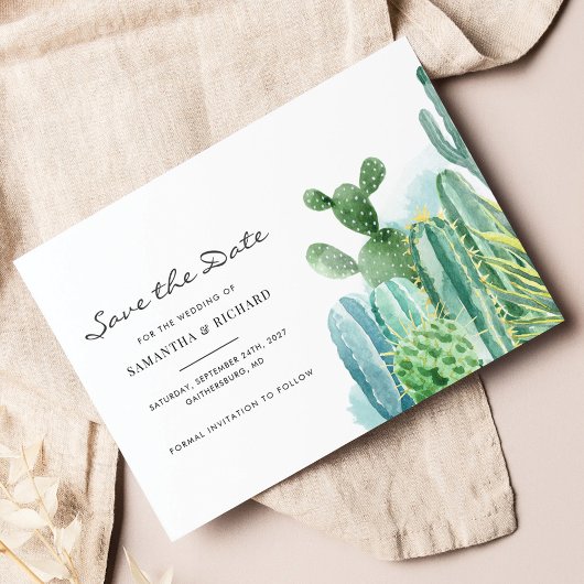 Botanische cacti Waterverf bruiloft bewaart de dat Aankondigingskaart