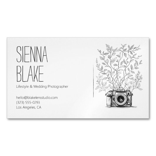 Botanische Camera Logo Fotograaf Magnetisch Visitekaartje (Voorkant)