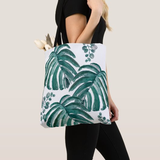 Botanische Canvas tas met handpalmblad (Dichtbij)