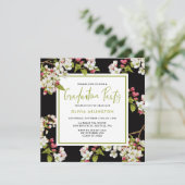 Botanische Cherry Blossom Afstuderen Invitation Kaart (Staand voorkant)