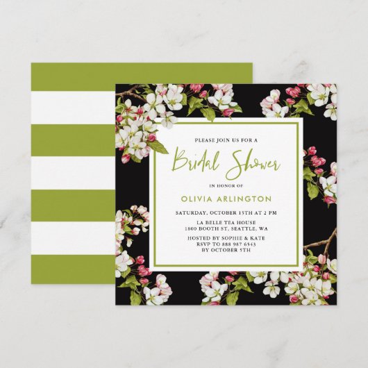 Botanische Cherry Blossom Bridal Shower Uitnodigin Kaart (Voorkant / Achterkant)