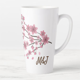 Botanische Cherry Blossom Falling Petals Ombré Art Latte Mok