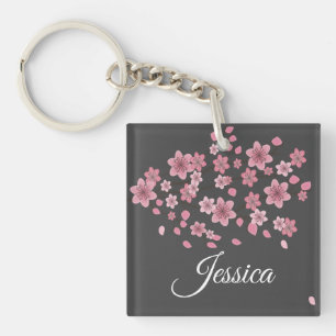 Botanische Cherry Blossom Falling Petals Ombré Art Sleutelhanger