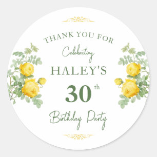 Botanische Chic Gele & Groene Bloemen 30e Verjaard Ronde Sticker