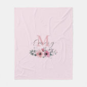 Botanische chique roze waterverf floraal monogram fleece deken (Voorkant)