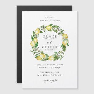 Botanische citroen en groen krans tuin bruiloft magnetische uitnodiging