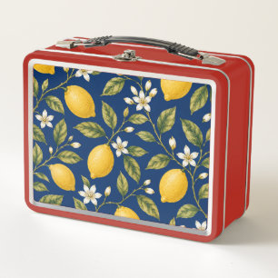 Botanische citroenbloesem marineblauwe lunchbox