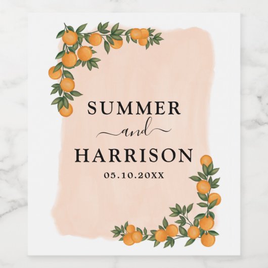 Botanische Citrus Sinaasappel Main Squeeze bruilof Wijn Etiket (Enkel label)