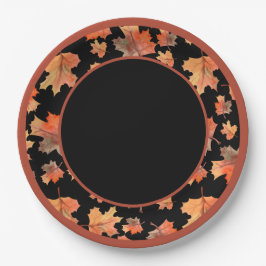 Botanische Cocoa Stripes & Maple Leaves Zwart Papieren Bordje