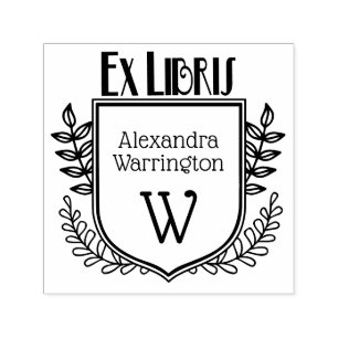Botanische Crest Ex Libris Boeknaam Initiaal Zelfinktende Stempel
